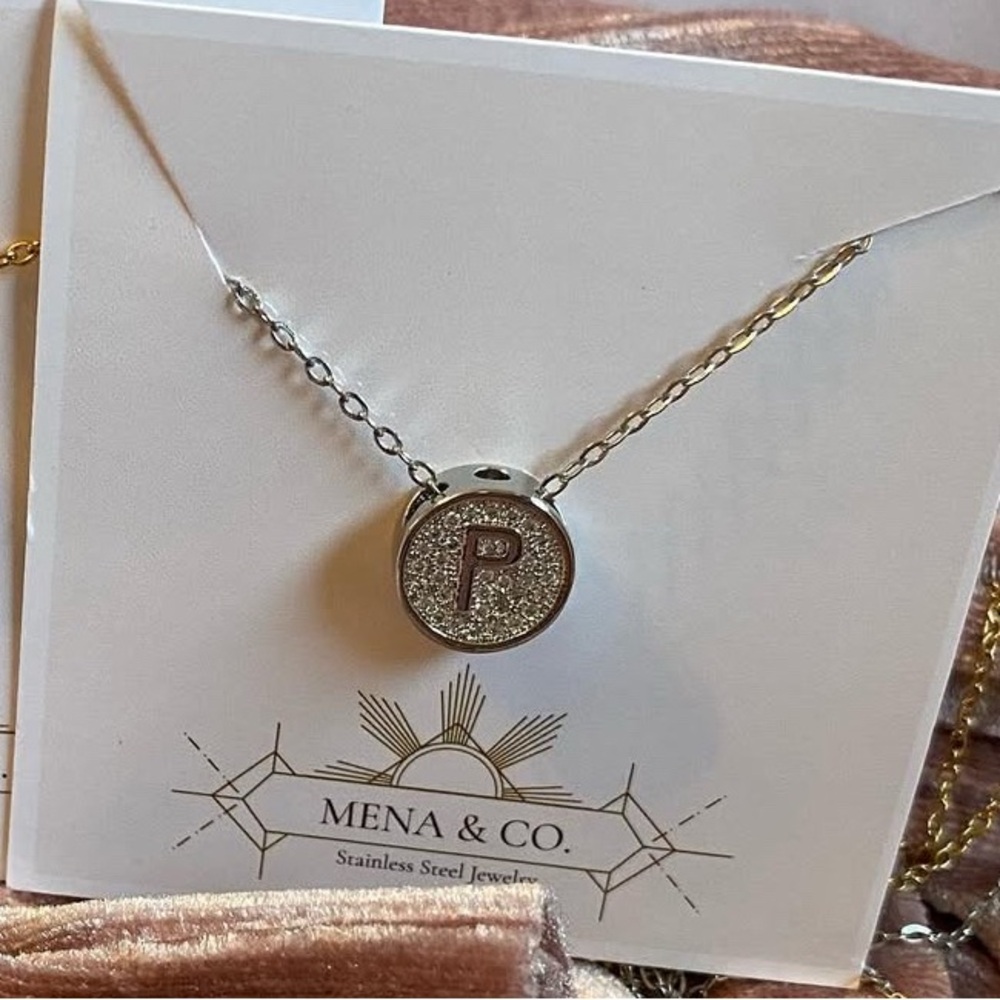 Silver Stainless Steel “P” Initial Pendant Necklace